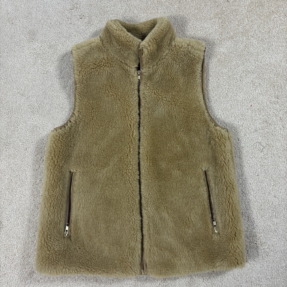 J Crew Vest Womens Small Tan Plush Fleece Excursion Zip Pockets E1535 Brown